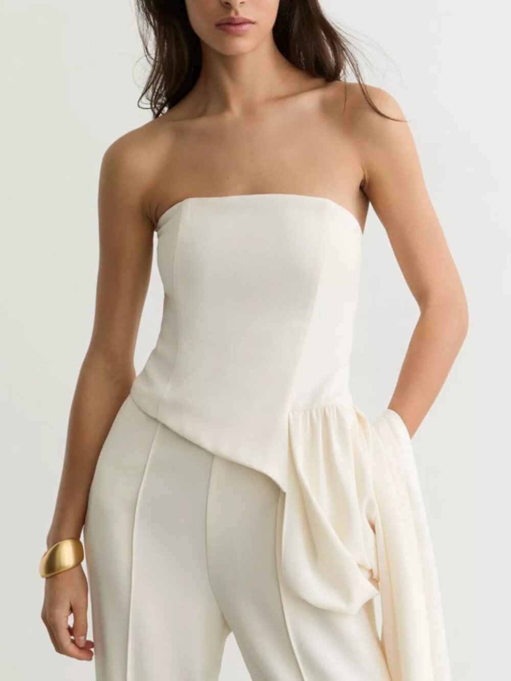 REISS Leah Jumpsuit US 6/8/10 Strapless Draped Ivory White - Picture 4 of 10